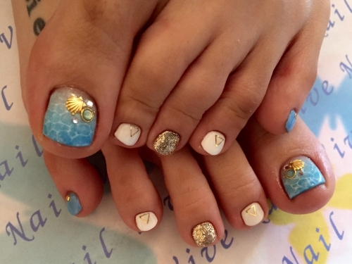 ブルーのグラデーション×水面ネイル 2015夏